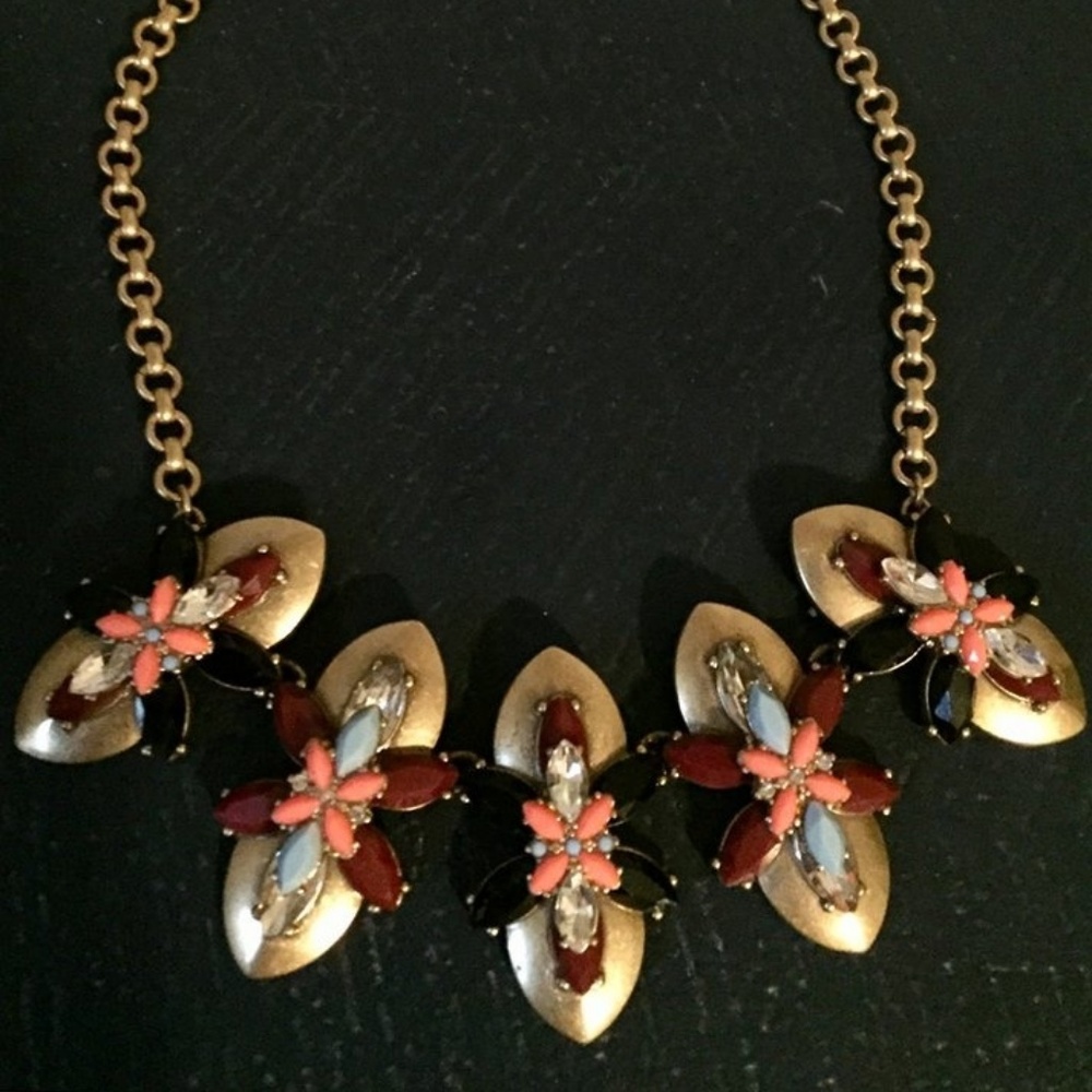 J. Crew Gold/Multicolored Stone Statement Necklace